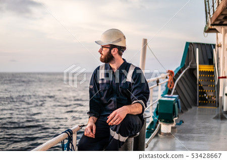 Deck Officer on deck of offshore vessel or ship 53428667