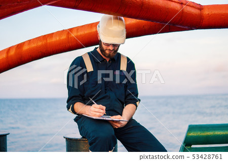 Deck Officer on deck of offshore vessel or ship 53428761