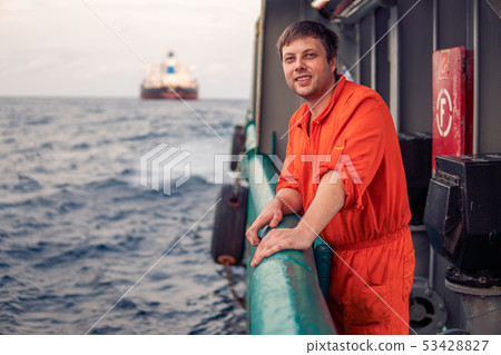 Deck Officer on deck of offshore vessel or ship 53428827