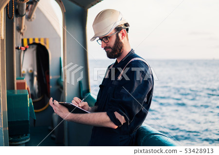 Deck Officer on deck of offshore vessel or ship 53428913