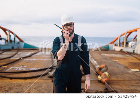 Deck Officer on deck of offshore vessel or ship 53429454