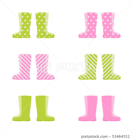 Spring autumn wellington rain boots set isolated Spring autumn wellington rain boots set isolated 53464551