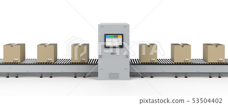 Cardboard boxes on conveyor line Cardboard boxes on conveyor line 53504402