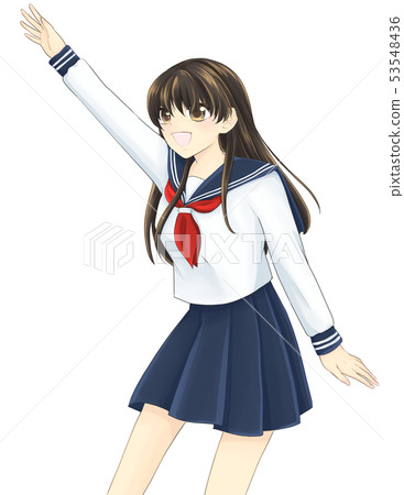 [二維插圖]女子初中製服舉手 53548436