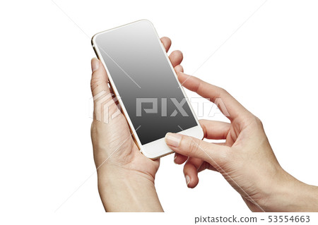 woman hand hold and touch screen smartphone woman hand hold and touch screen smartphone 53554663