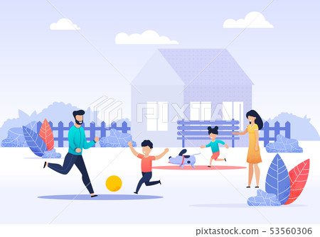 Happy Family Spending Time On Backyard Cartoon Stock Illustration 53560306 Pixta