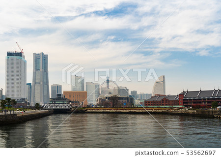 skyline of Minatomirai, view from the bay in skyline of Minatomirai, view from the bay in 53562697