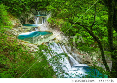 Fresh green nishizawa valley seven waterfalls five steps waterfall 53577210