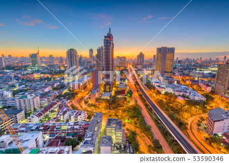 Bangkok, Thailand city skyline at dusk. Bangkok, Thailand city skyline at dusk. 53590346
