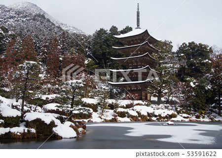 雪場面在老城市 53591622