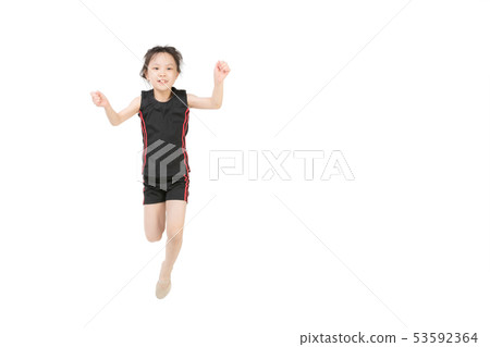 Asian girl standing and posing in gymnastic pose 53592364