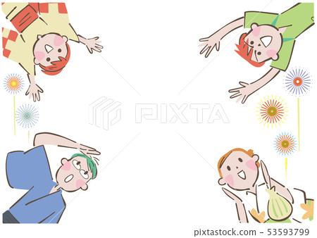 Parents and children enjoying summer evening fireworks Parents and children enjoying summer evening fireworks 53593799