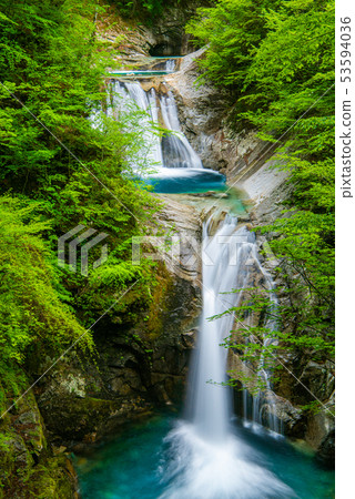 Fresh green nishizawa valley seven waterfalls five steps waterfall 53594036