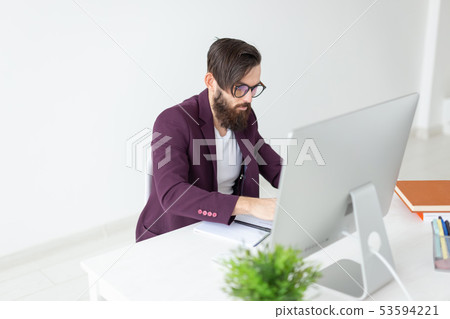 People and technology concept - Man sits and works at the computer 53594221