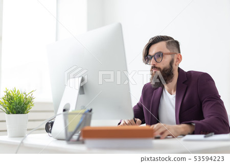 People and technology concept - Low angle view of an artist dressed in purple jacket drawing People and technology concept - Low angle view of an artist dressed in purple jacket drawing 53594223