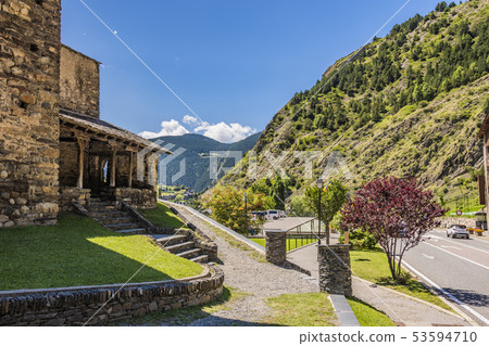 Entrance to rustic church in the Pyrenees. Andorra Entrance to rustic church in the Pyrenees. Andorra 53594710