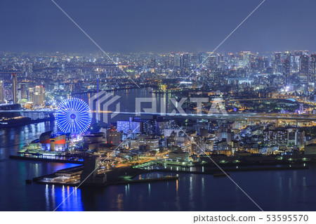 Osaka, cityscape, sea hall, night view 53595570