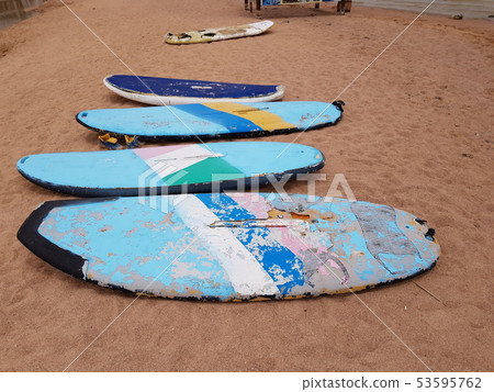 surfboard on sand surfboard on sand 53595762