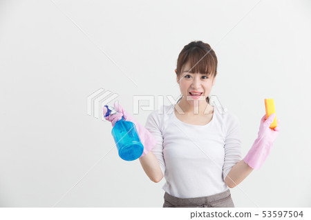 Woman in white apron · White back Woman in white apron · White back 53597504