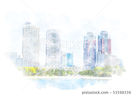 台場高層公寓水彩風格 53598339