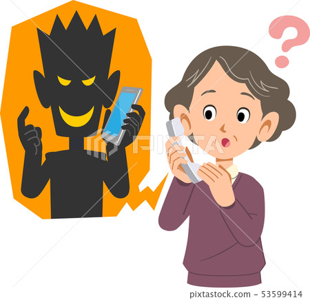 Fraud and senior woman likely to be deceived using phone 53599414