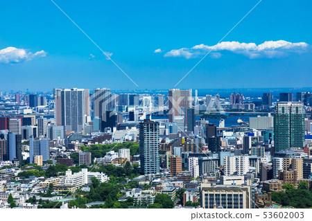 (東京都市景觀)從高層建築休息室3向Harumi和Odaiba觀看 (東京都市景觀)從高層建築休息室3向Harumi和Odaiba觀看 53602003