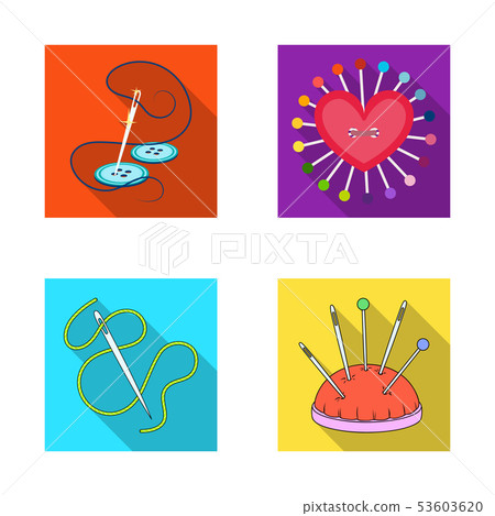 Vector illustration of pin and sewing sign. Set of pin and sketch stock vector illustration. 53603620