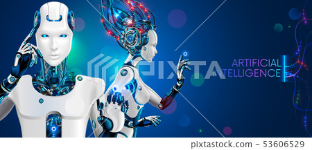 Humanoid robot man and woman waist with ai.... - Stock Illustration ...