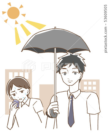 Illustration of a man holding a parasol Illustration of a man holding a parasol 53609505