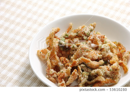 Deep-fried chicken skin. Deep-fried chicken skin. 53610280