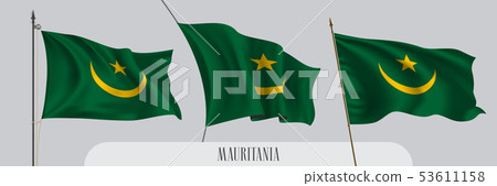 Set of Mauritania waving flag on isolated background vector illustration 53611158