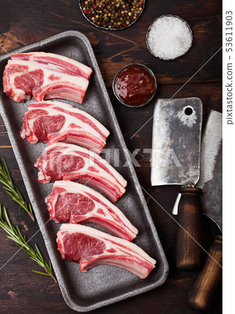 Fresh raw butchers lamb beef cutlets Fresh raw butchers lamb beef cutlets 53611903