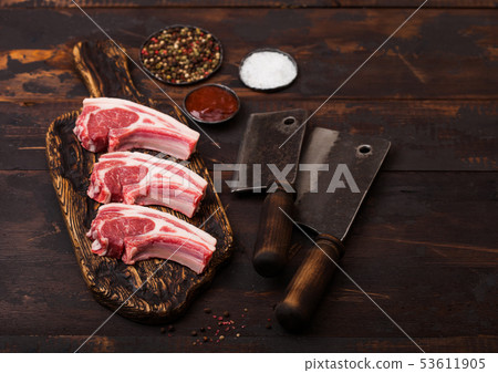 Fresh raw butchers lamb beef cutlets Fresh raw butchers lamb beef cutlets 53611905