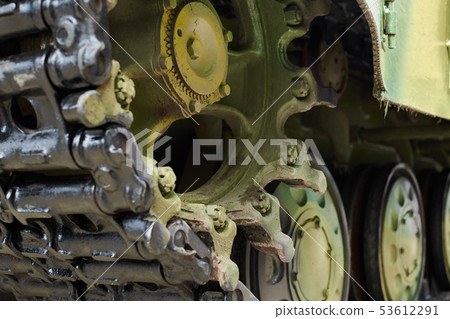 the chassis of a military tank close view 53612291