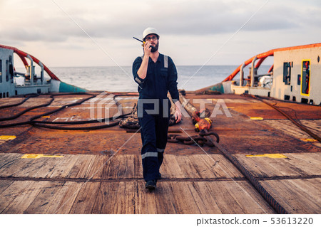 Deck Officer on deck of offshore vessel or ship 53613220