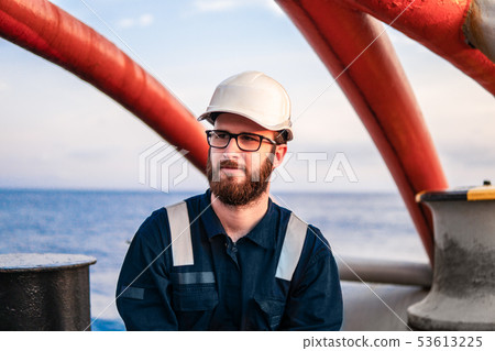 Deck Officer on deck of offshore vessel or ship 53613225
