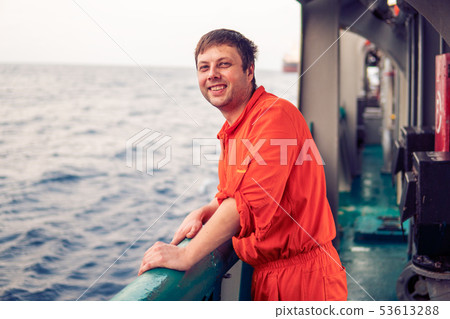 Deck Officer on deck of offshore vessel or ship 53613288