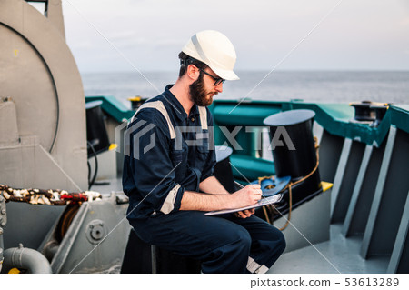 Deck Officer on deck of offshore vessel or ship Deck Officer on deck of offshore vessel or ship 53613289