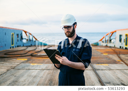 Deck Officer on deck of offshore vessel or ship 53613293