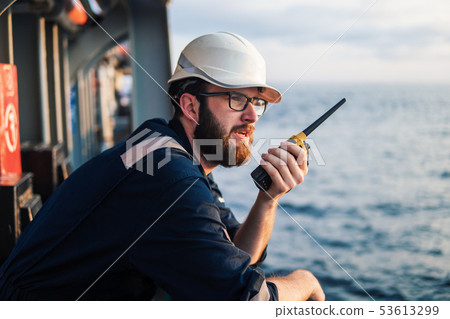 Deck Officer on deck of offshore vessel or ship 53613299