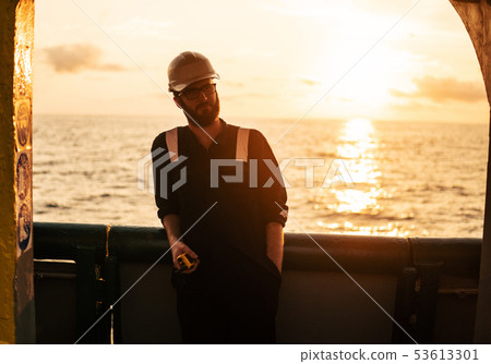 Deck Officer on deck of offshore vessel or ship 53613301