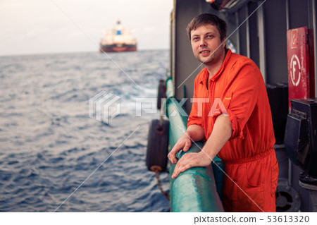Deck Officer on deck of offshore vessel or ship 53613320