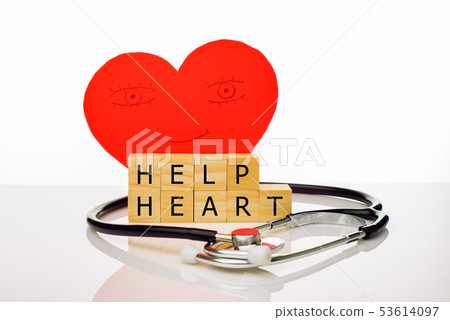 Children's drawing of a red heart, a stethoscope Children's drawing of a red heart, a stethoscope 53614097