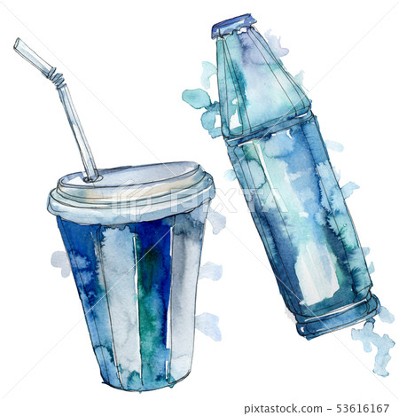 Fresh and cold soft drinks. Watercolor background illustration set. Isolated drink illustration Fresh and cold soft drinks. Watercolor background illustration set. Isolated drink illustration 53616167