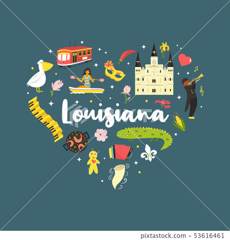 Louisiana poster with symbols and elements 53616461