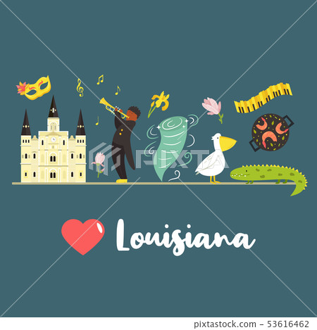 Louisiana poster with symbols and elements 53616462