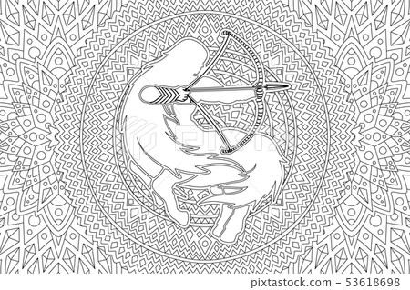 Sagittarius white silhouette on the linear pattern 53618698