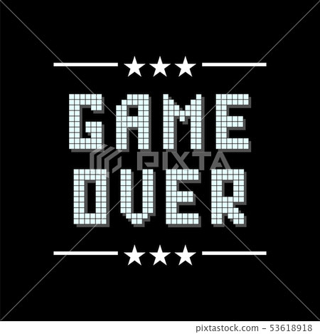 Retro Pixel Game Over Sign with Stars on Black Background. Gaming Concept. Video Game Screen. 53618918