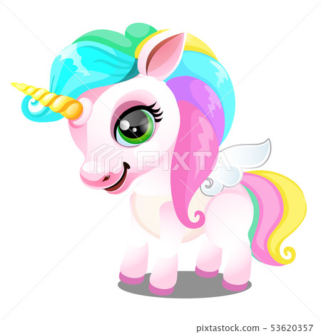 Cute unicorn pony with mane colors of rainbow isolated on white background. As a symbol of tolerance 53620357