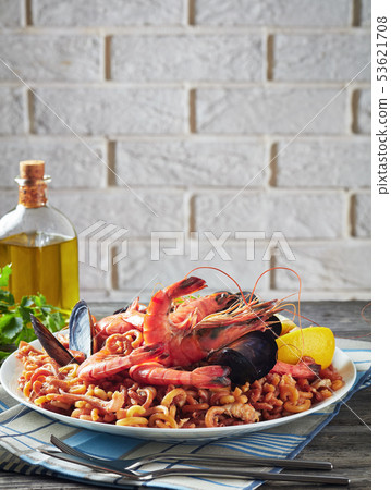 Spanish Fideua, a noodle Paella with seafood Spanish Fideua, a noodle Paella with seafood 53621708